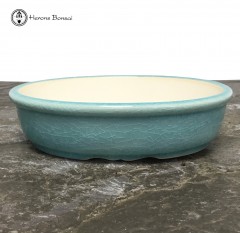 Turquoise Crackle Glaze Oval Ceramic Bonsai Pot (16cm)
