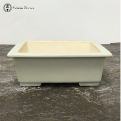 Cream Crackle Glaze Rectangle Ceramic Bonsai Pot (14.5cm)