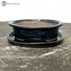 Blue Oval Ceramic Bonsai Pot  & Undertray (15.5cm)