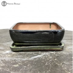 Dark Green Rectangle Bonsai Pot & Undertray (18cm)