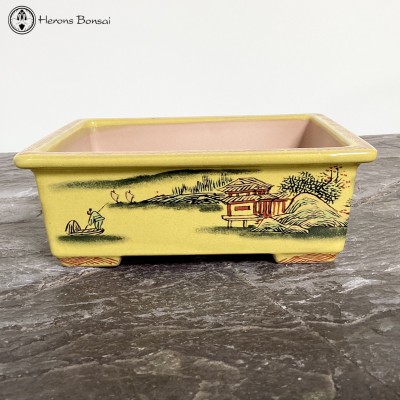Yellow Decorated Rectangle Ceramic Bonsai Pot (19cm)