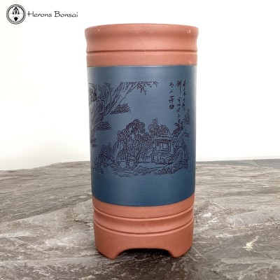 Unglazed Cascade Pot Blue Decoration (21.5cm tall)