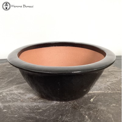 Deep Round Black Ceramic Pot (35cm)